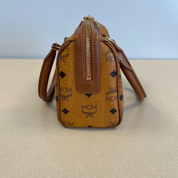 MCM Visetos Mini Boston Bag in Cognac - Preowned - Picture 3 of 14